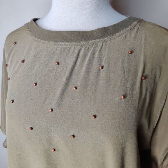 Sunny Leigh 100% Silk Blouse Top Short Sleeve Beaded - Picture 4 of 8